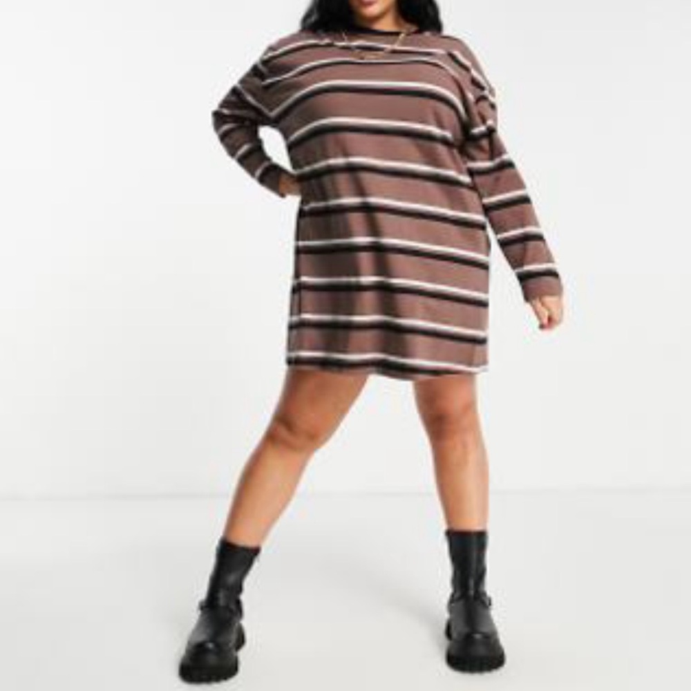 Striped Brown Casual Dress